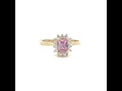 10K Yellow Gold Womens Round Baguette White Pink Cubic-Zirconia Fashion Ring
