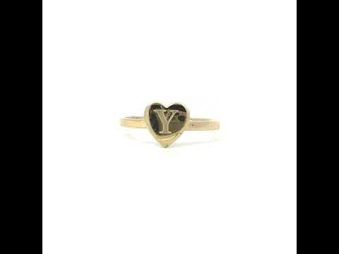 10K Yellow Gold Womens Heart Initial Alphabet Y Ring