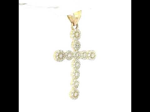 10K Yellow Gold Mens Women Cubic Zirconia Cross Religious Charm Pendant
