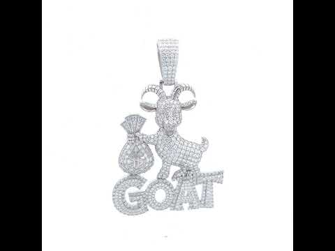 925 Sterling Silver Mens Baguette Round Moissanite Money Bag GOAT Pendant