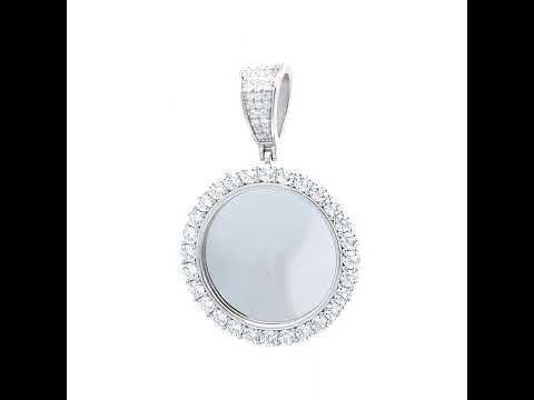 925 Sterling Silver Unisex Cubic-Zirconia Memory Circle Photo Frame Charm Pendant
