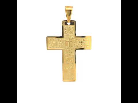 Stainless Steel Yellow-tone Mens English Bible Lord's Prayer Cross Religious Charm Pendant