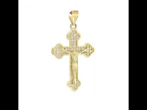 10K Yellow Gold Mens Cubic-Zirconia Religious Budded Cross Crucifix Charm Pendant