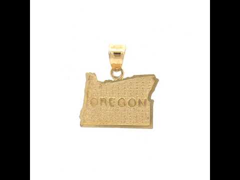 10K Yellow Gold Textured Unisex Oregon State Charm Pendant