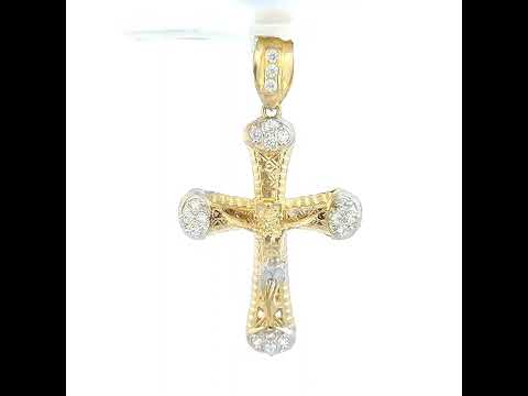 10K Two-Tone Gold Mens Cubic-Zirconia Religious Cross Crucifix Charm Pendant