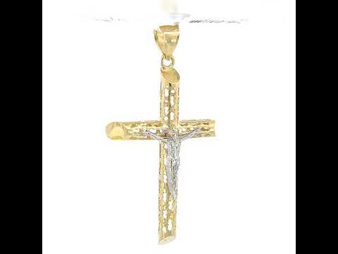 10K Gold Two-Tone Diamond-Cut Mens Cross Crucifix Religious Charm Pendant