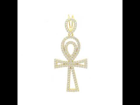925 Sterling Silver Yellow-tone Mens 1.48ct Moissanite Egyptian Ankh Cross Religious Charm Pendant