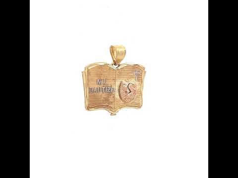 10K Gold Two-Tone Diamond-Cut Unisex Mi Bautizo Religious Charm Pendant