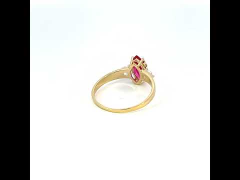 10K Yellow Gold Womens Red White Marquise Round Cubic-Zirconia Love Engagement Ring