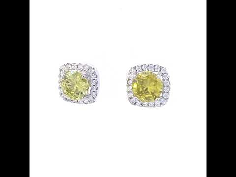 925 Sterling Silver Womens Yellow Cubic Zirconia Square Stud Earrings