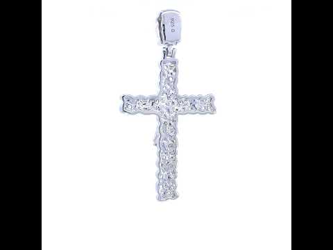 925 Sterling Silver Mens Cubic-Zirconia Nugget Crucifix Cross Religious Charm Pendant