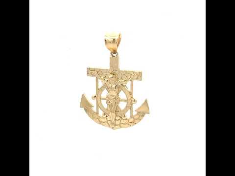 10K Yellow Gold Mens Nugget Anchor Crucifix Religious Charm Pendant