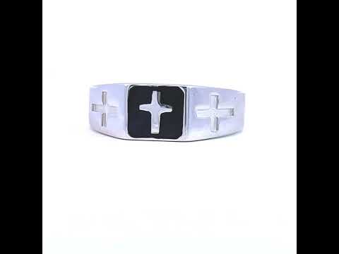 925 Sterling Silver Mens Black Enameled Cross Religious Ring Size 8
