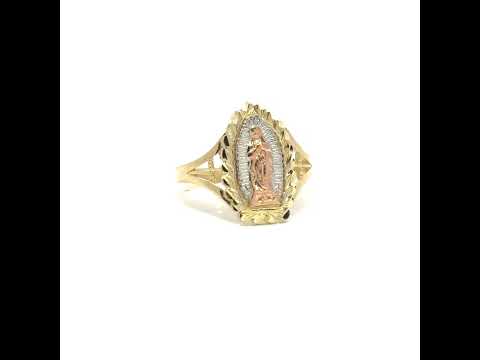 10K Tri-Color Gold Womens Dc Textured Lady Of Guadalupe Religious Ring
