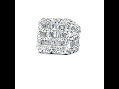 925 Sterling Silver Mens 3.63ct Round, 4.03ct Baguette Moissanite Square Head Fashion Ring Size 11