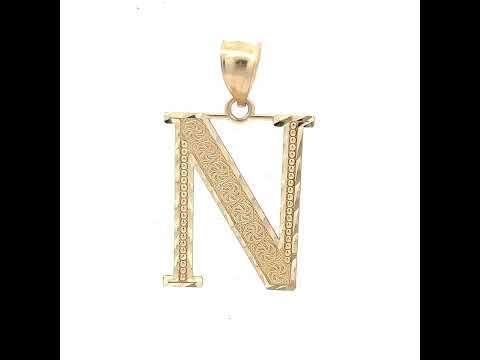 10K Yellow Gold Unisex Diamond-Cut Initial Letter N Charm Pendant