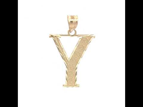 10K Yellow Gold Unisex Diamond-Cut Initial Letter Y Charm Pendant