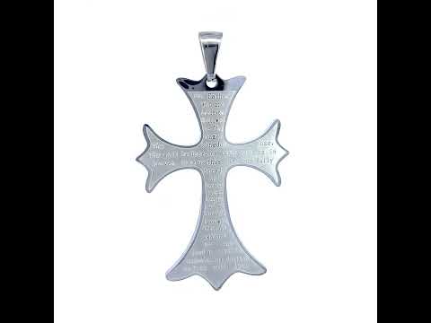 Stainless Steel Mens English Bible Lord's Prayer Halo Cross Religious Charm Pendant