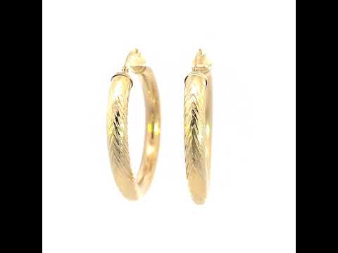 10K Yellow Gold Womens Round Tube Diamond-cut Patterned Fancy Hoop Earrings 5mm-38