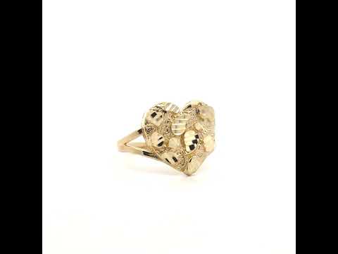 10K Yellow Gold Womens Diamond-Cut Nugget Heart Ring