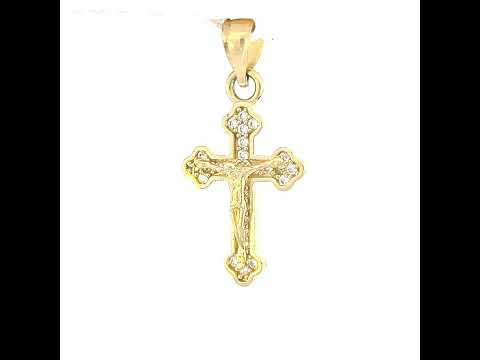 10K Yellow Gold Mens Cubic-Zirconia Religious Budded Cross Crucifix Charm Pendant