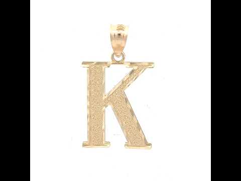 10K Yellow Gold Unisex Diamond-Cut Initial Letter K Charm Pendant