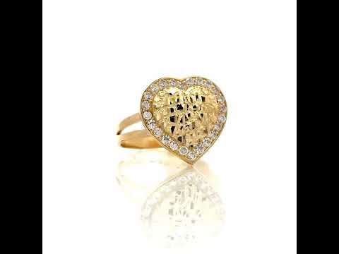 10K Yellow Gold Womens Cubic-Zirconia Heart Ring
