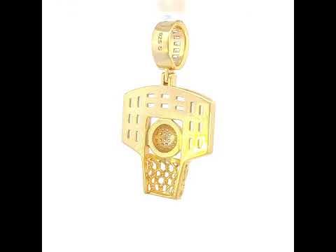 925 Sterling Silver Yellow-tone Mens Baguette Round Cubic-Zirconia Basket Ball Sports Charm Pendant
