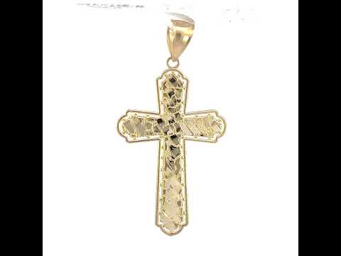 10K Yellow Gold Diamond-Cut Nugget Unisex Cross Religious Charm Pendant