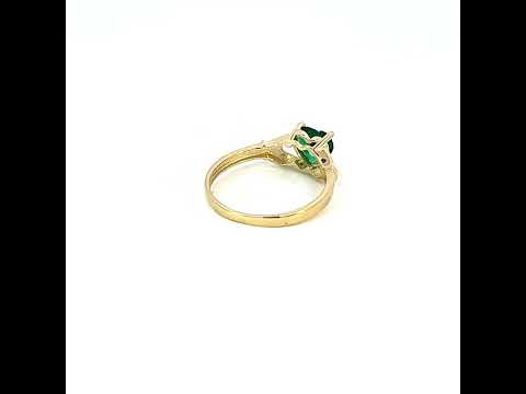 10K Yellow Gold Baby Green Heart Cubic-Zirconia Claddagh Good Luck Ring