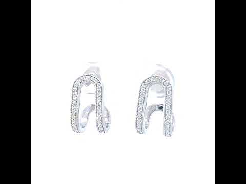 925 Sterling Silver Womens Cubic-Zirconia J-Shaped Stud Earrings