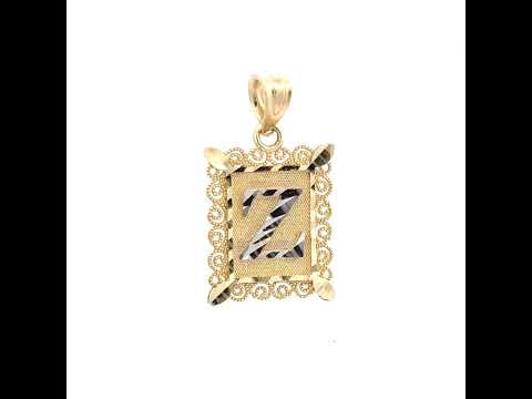10K Two-tone Gold Unisex Initial Alphabet Z Charm Pendant