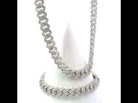 925 Sterling Silver Unisex Baguette Round 6.95ct, 10.92ct Moissanite Cuban Chain Necklace 10mm 20 Inches