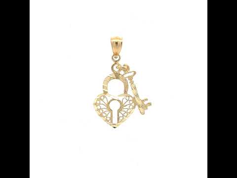 10K Yellow Gold Womens Key Lock Heart Charm Pendant