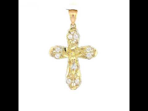 10K Two-Tone Gold Unisex Cubic-Zirconia Crucifix Cross Religious Charm Pendant
