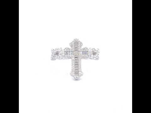 925 Sterling Silver Mens Baguette Round Cubic-Zirconia Cross Religious Ring S8-S11