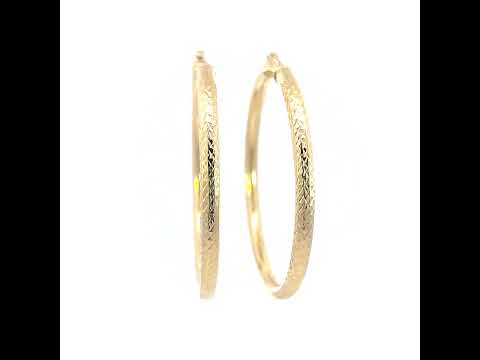 10K Yellow Gold Womens Round Tube Diamond-cut Patterned Fancy Hoop Earrings 4mm-57
