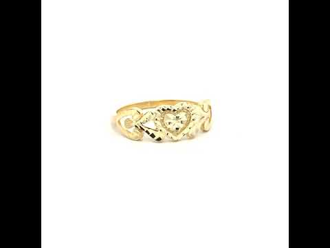 10K Yellow Gold Womens Floral Heart Ring