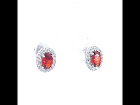925 Sterling Silver Womens Red White Oval Round Cubic-Zirconia Fashion Stud Earrings