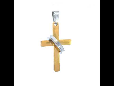 Stainless Steel Yellow-tone Mens Halo Ring Cross Religious Charm Pendant