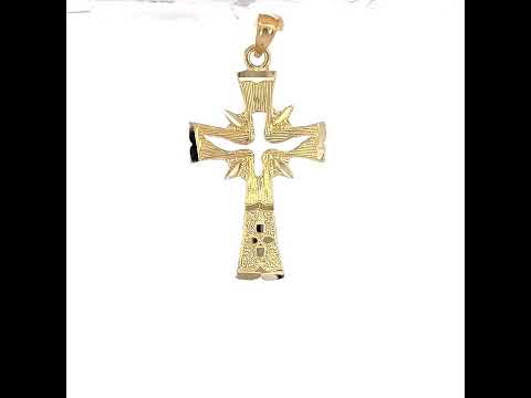 10K Yellow Gold Unisex Nugget Textured Cross Religious Charm Pendant
