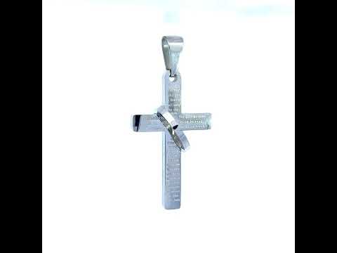 Stainless Steel Mens Halo Ring Lord's Prayer Cross Religious Charm Pendant