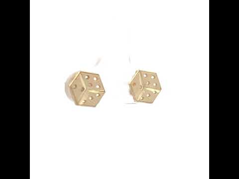 10K Yellow Gold Mens Gambling Dice Stud Earrings
