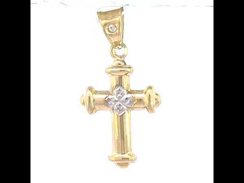 10K Gold Two-Tone Diamond-Cut Unisex Cross Religious Charm Pendant