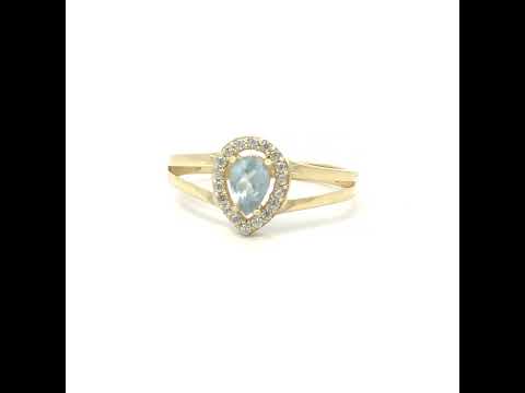 10K Yellow Gold Womens Round Pear White Blue Cubic-Zirconia Teardrop Birthstone Ring