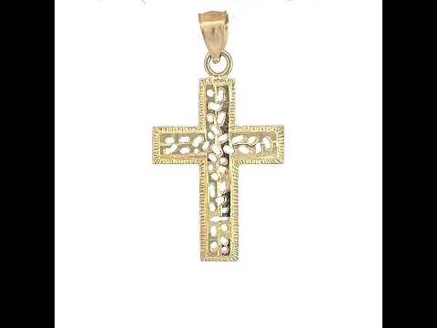 10K Yellow Gold Mens Women Cut-Out Design Cross Religious Charm Pendant