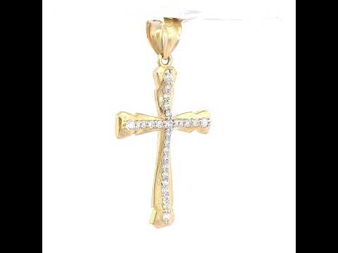 10K Gold Two-Tone Cubic-Zirconia Mens Cross Religious Charm Pendant