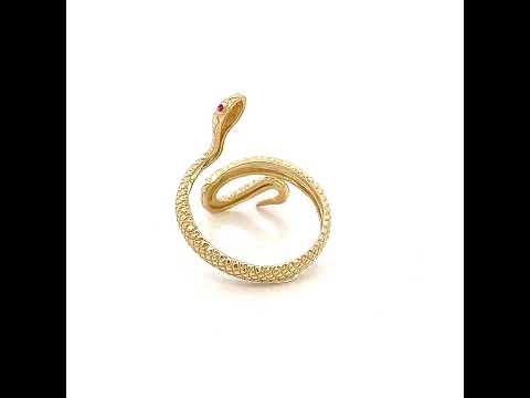 10K Yellow Gold Womens Pink Cubic-Zirconia Snake Fashion Ring