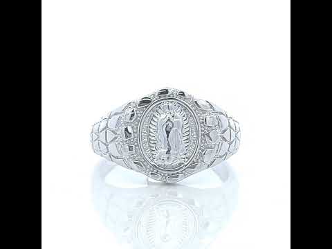 925 Sterling Silver Mens Nugget Guadalupe Religious Ring Size 10