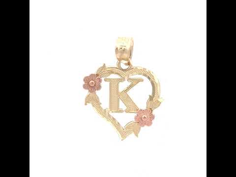10K Two-Tone Gold Womens Heart Flower Initial Letter K Charm Pendant